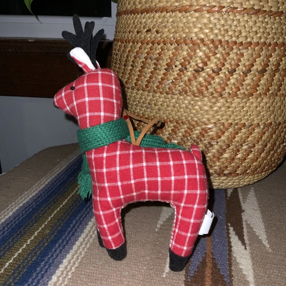RED CHECKERED REINDEER Wondershop Plush Soft Fabric ORNAMENT Christmas Deer